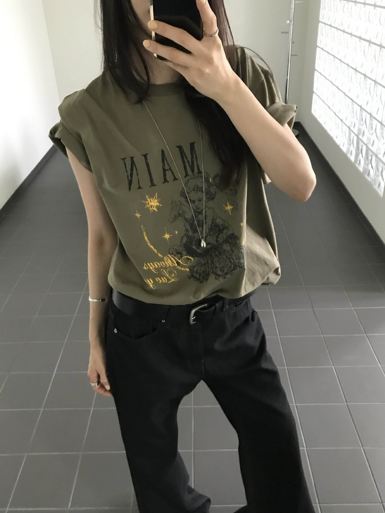復古印花天使圖案寬鬆上衣