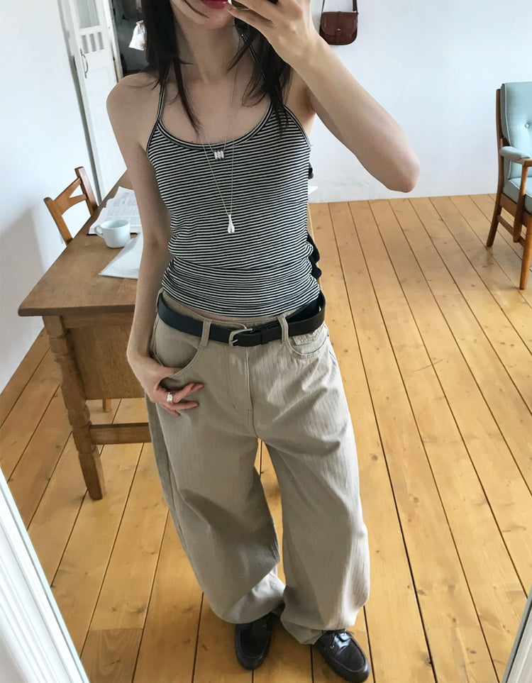 掛脖條紋修身上衣