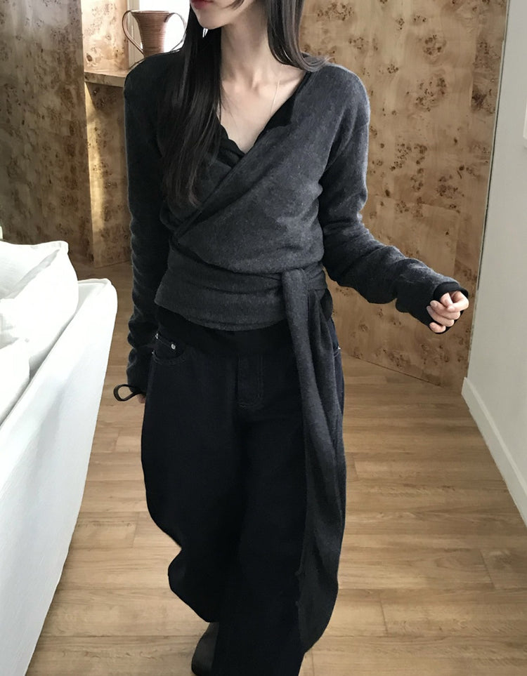 美色交疊綁帶細節針織上衣