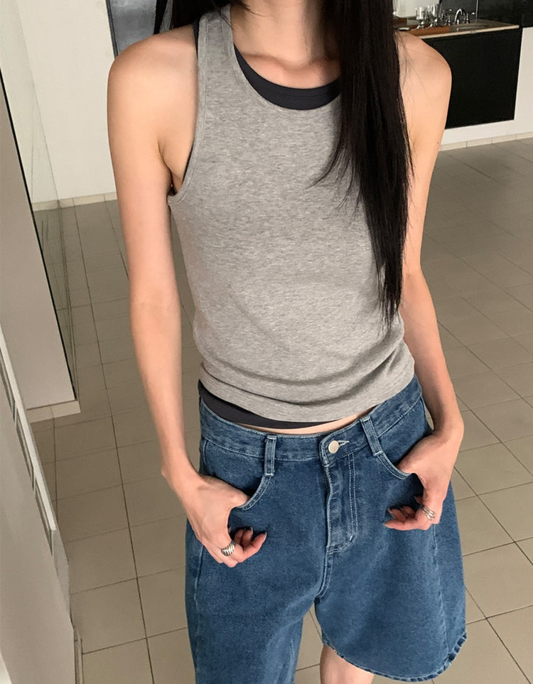 美挖背削肩細節背心