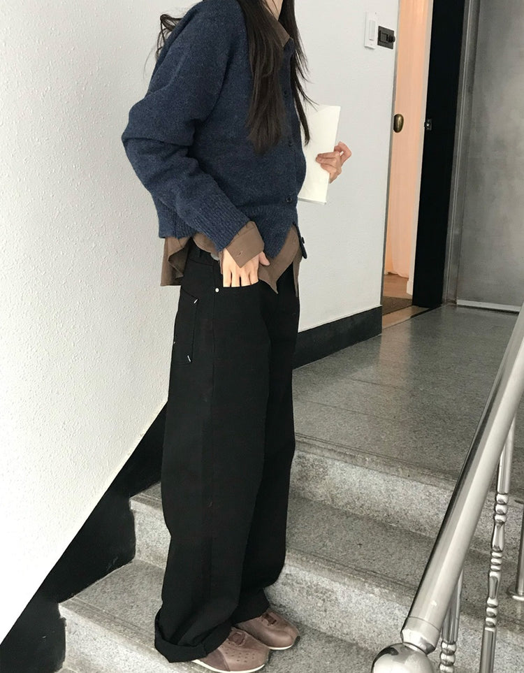 背口袋細節寬鬆直褲