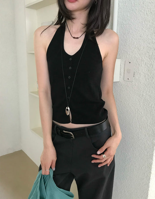 掛脖排鈕細節背心