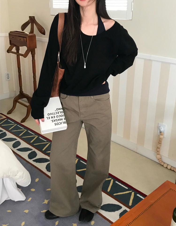 美色基礎低腰直筒褲