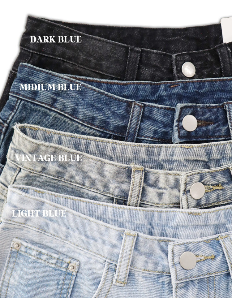 弧形側壓線廓形牛仔褲