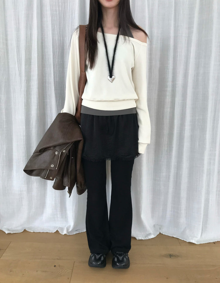 光澤感蕾絲邊細節短裙