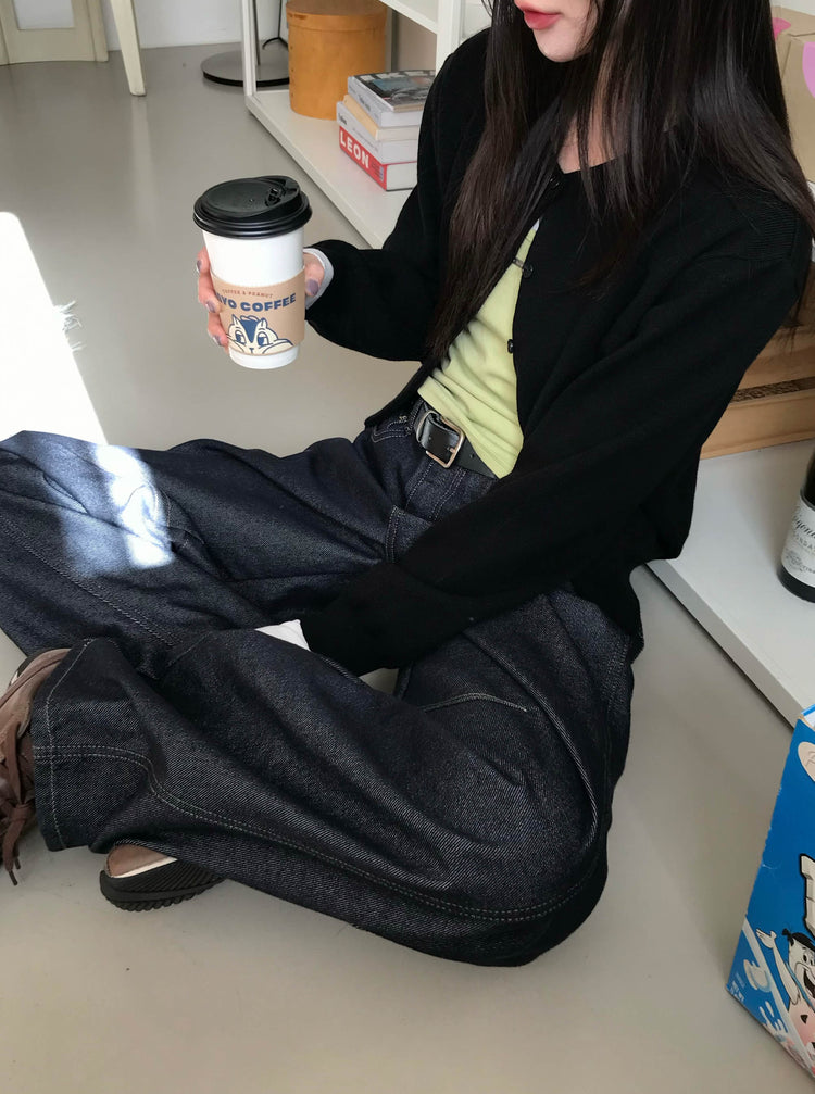 原色壓線細節彎月牛仔褲