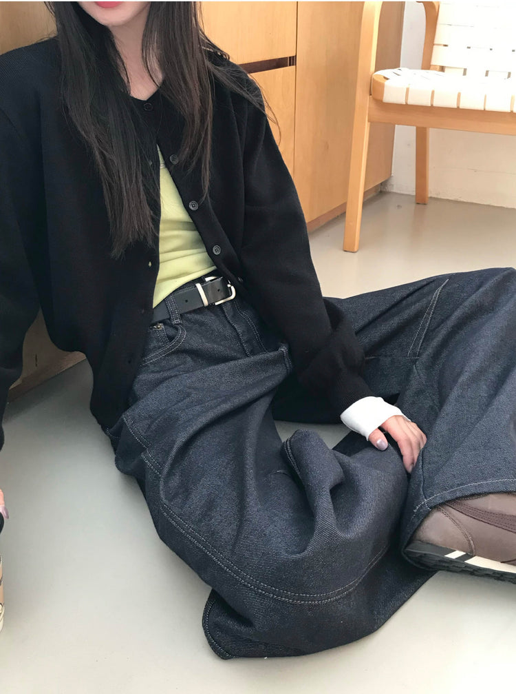 原色壓線細節彎月牛仔褲