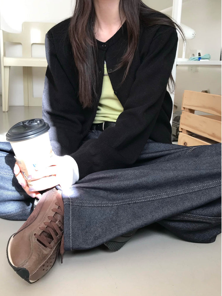 原色壓線細節彎月牛仔褲