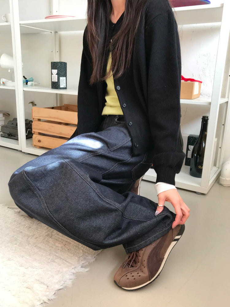 原色壓線細節彎月牛仔褲