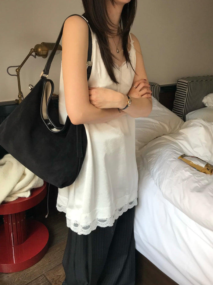 霧光澤胸線蕾絲邊細節連身裙