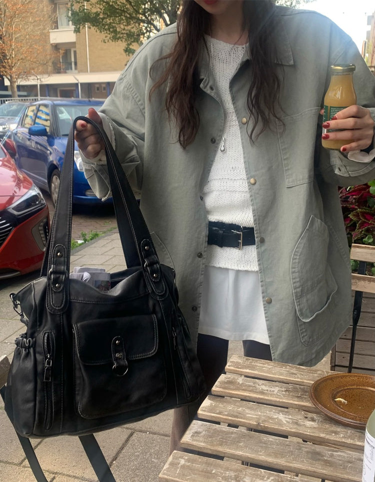 Unisex復古洗水細節寬鬆外套