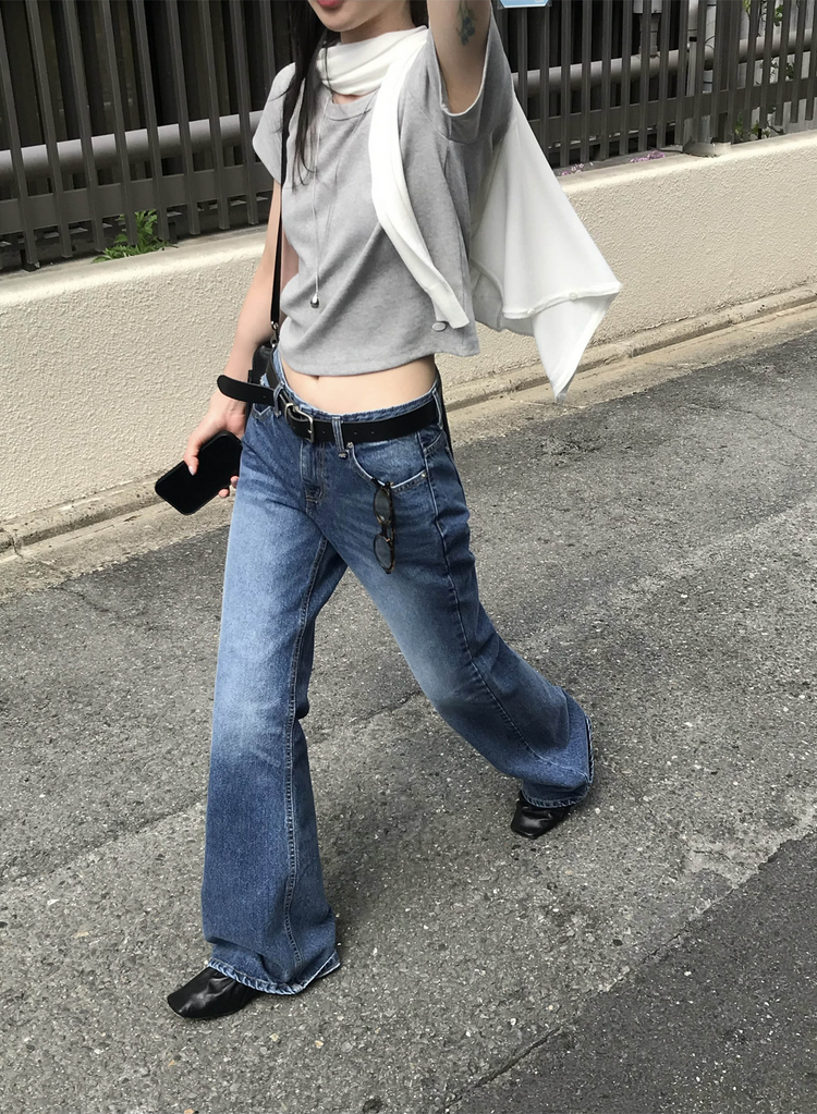 美刷色boot cut低腰牛仔褲
