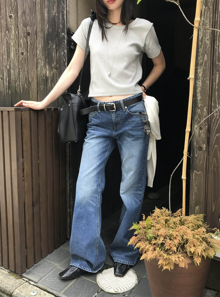 美刷色boot cut低腰牛仔褲
