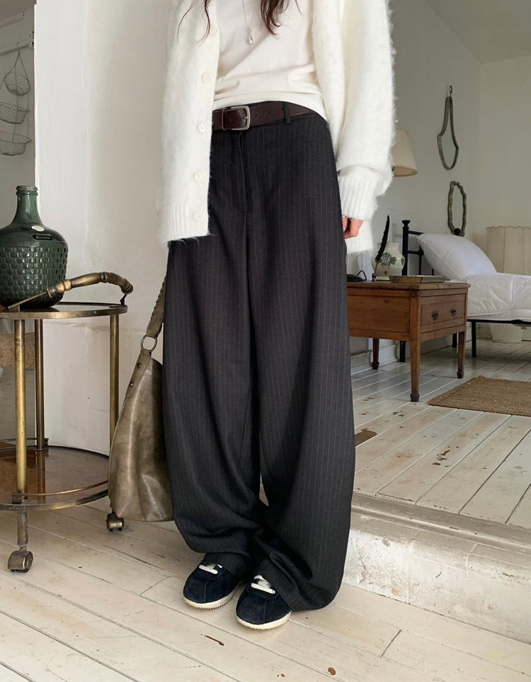 Fw ver.條紋側壓褶細節直褲