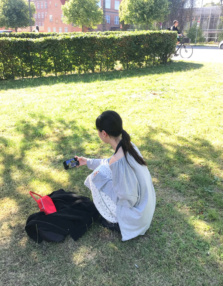 美肩抽繩寬鬆休閒上衣