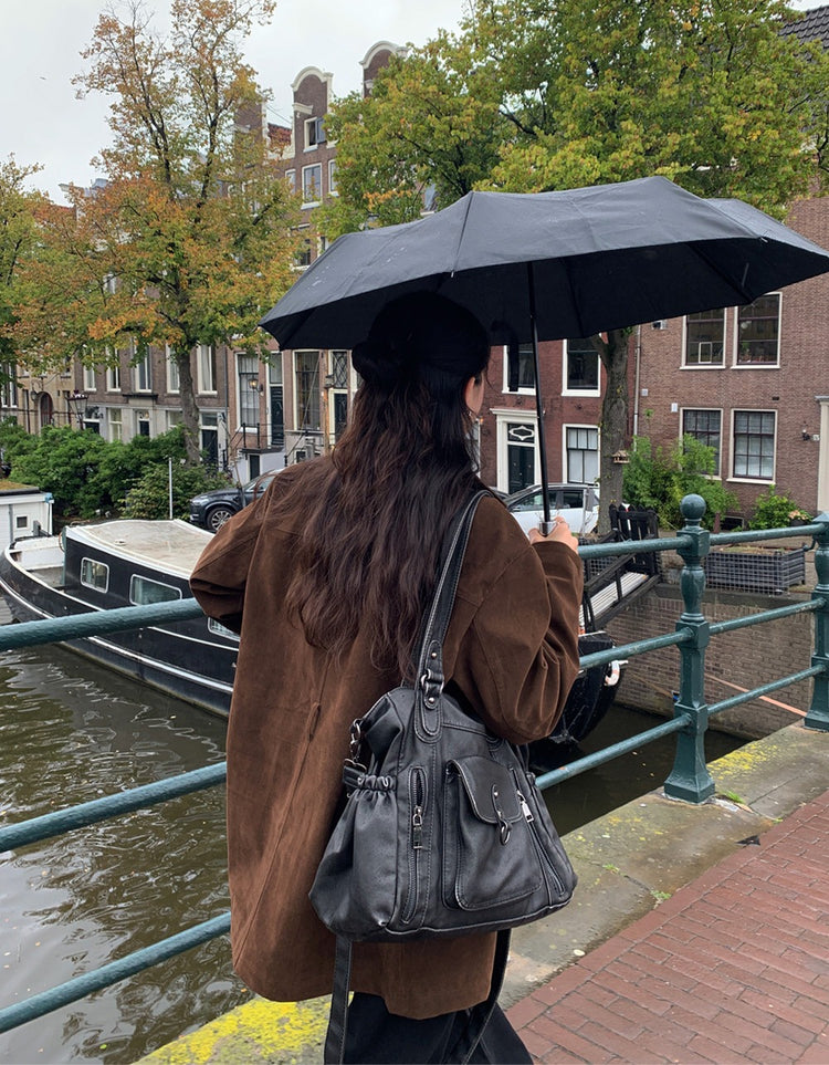 皮質/麂皮質感綁帶西外