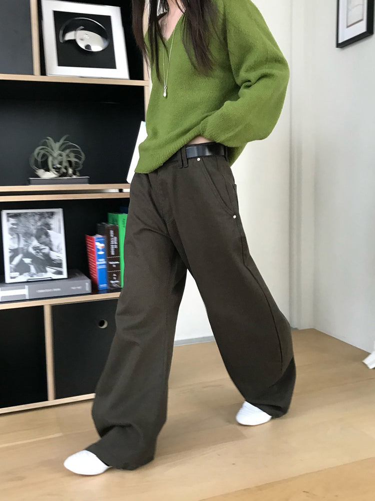 美色雙腰扣細節繭型褲