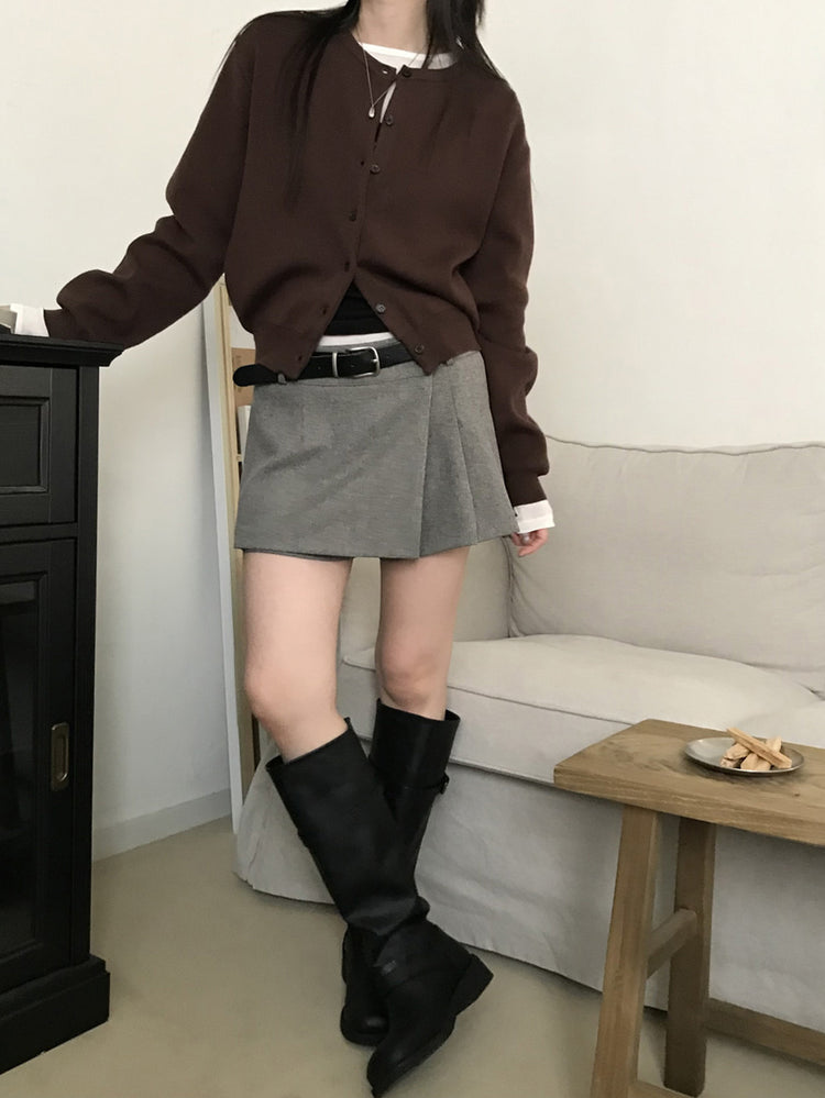 不對稱側扣百褶裙褲