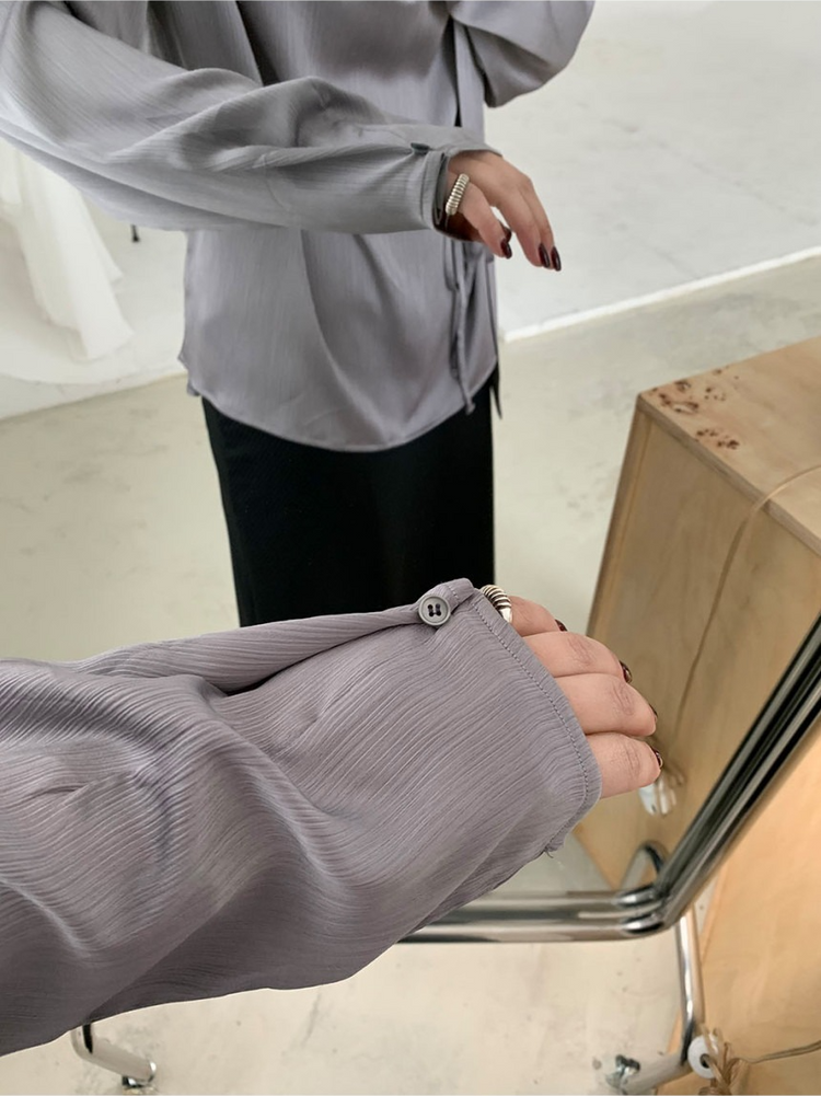 光澤紋理垂領領帶細節襯衫