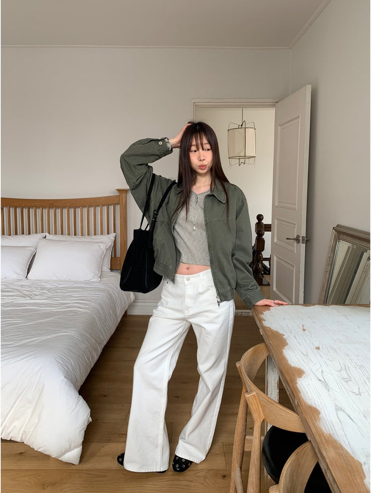 條紋V領暗扣細節上衣