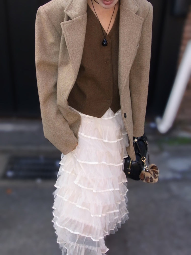 極美透紗蛋糕層次感及踝裙