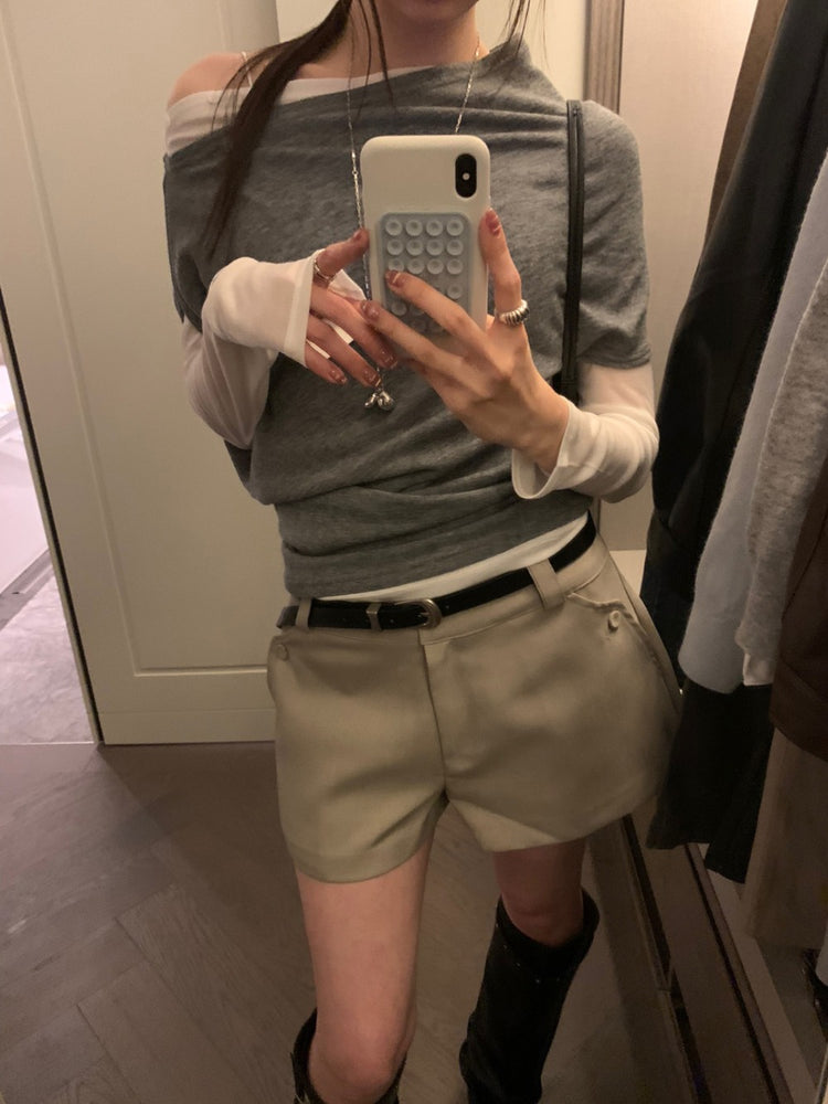 美肩堆堆細節修身上衣