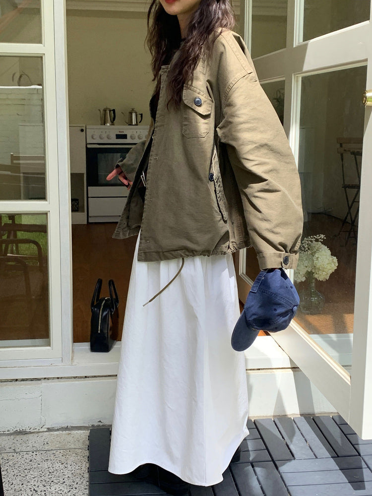 寬腰頭修腰細節半裙