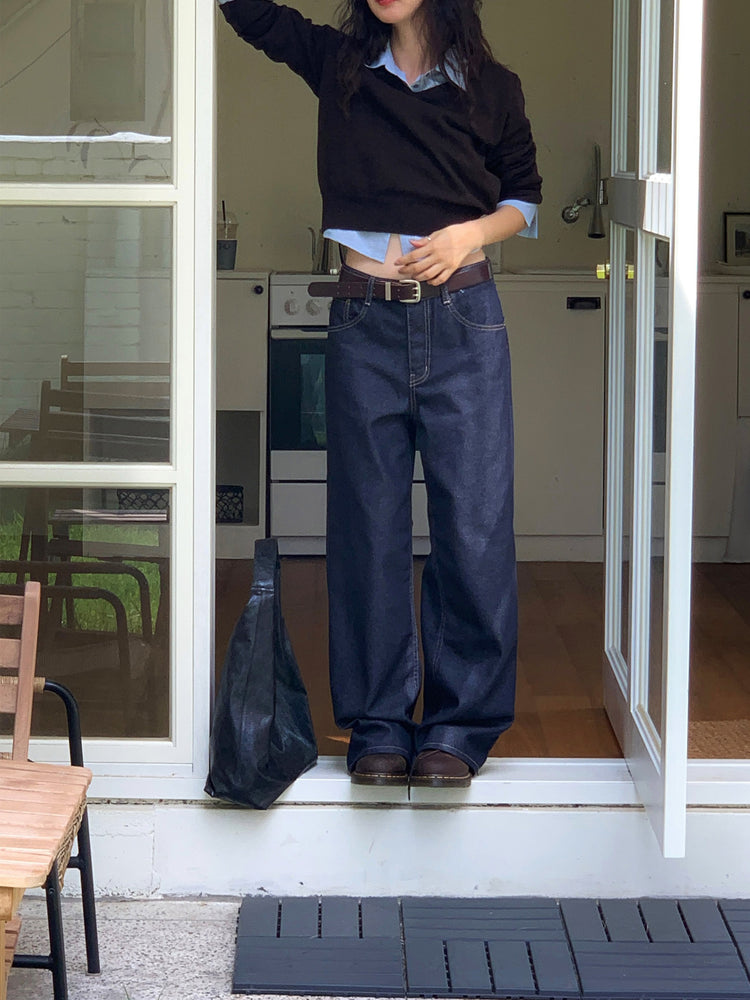 基礎明線直腿牛仔褲