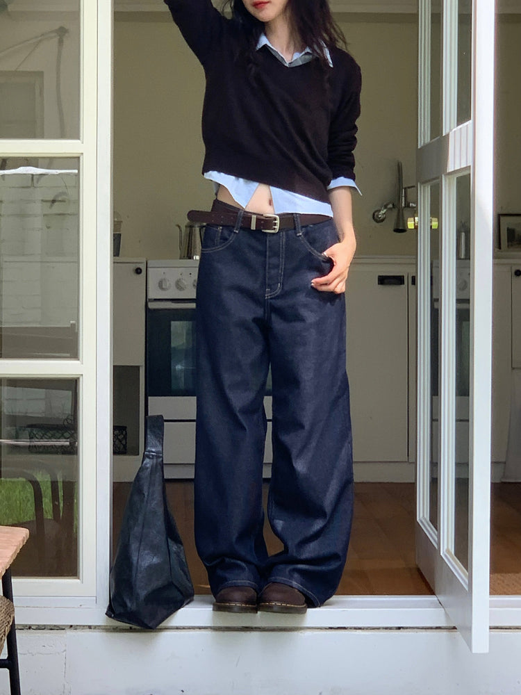 基礎明線直腿牛仔褲