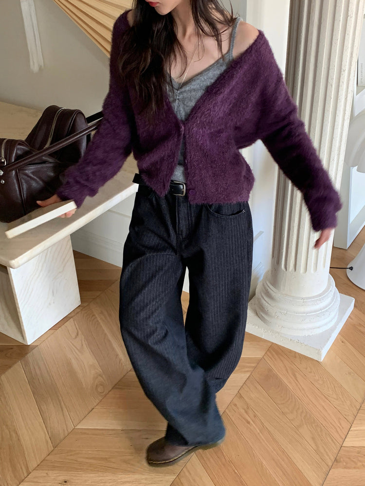 暗條紋細節繭型牛仔褲