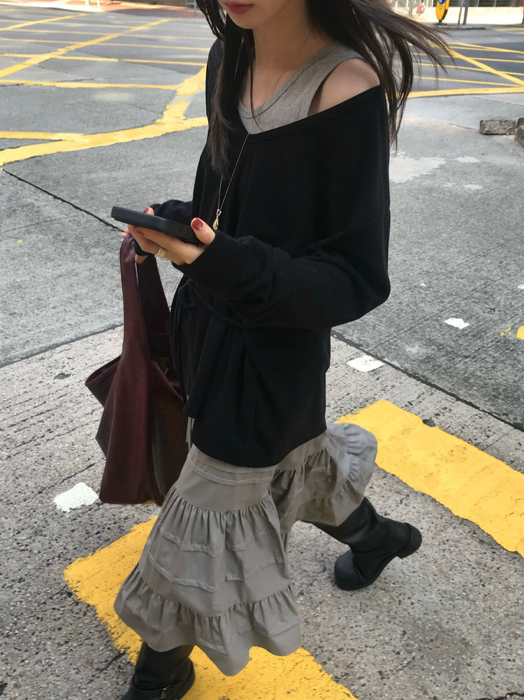 V領綁帶修腰細節上衣