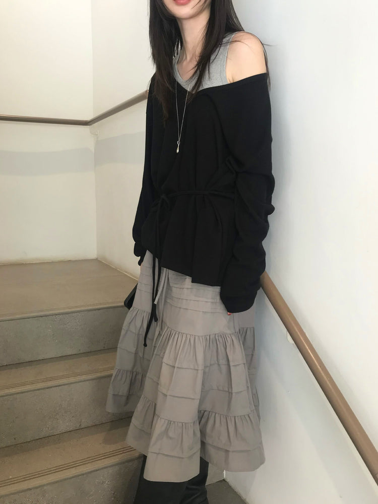 V領綁帶修腰細節上衣