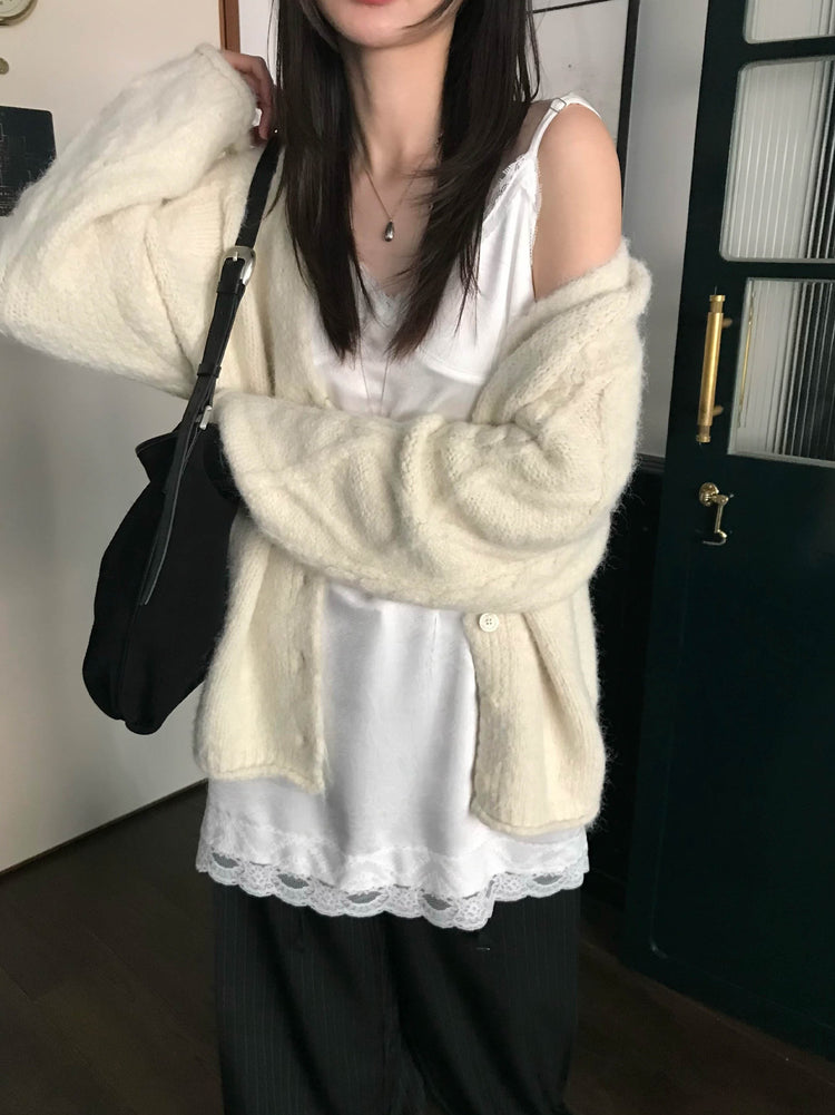 暗菱格紋理針織外套