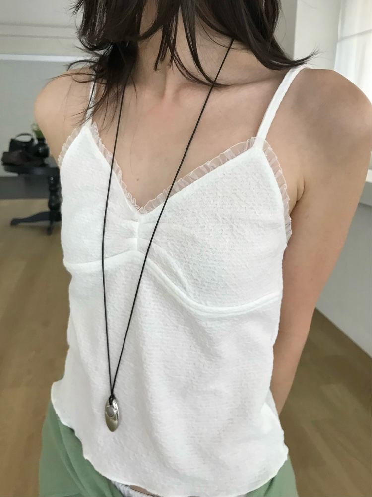 蕾絲邊暗紋胸腺細節背心