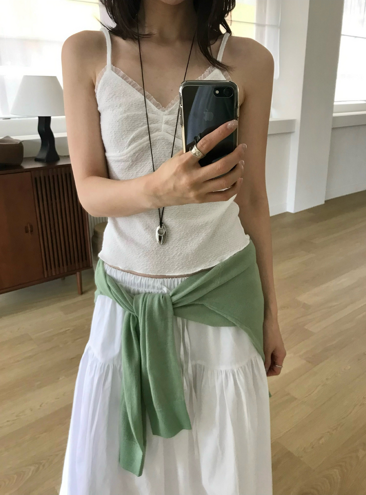 蕾絲邊暗紋胸腺細節背心