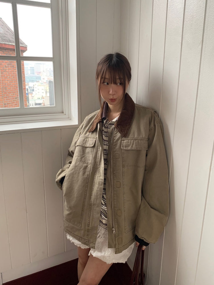 翻領條紋寬鬆上衣