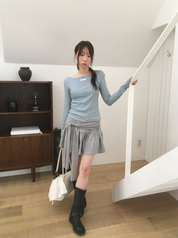 美色船領標籤骨線細節上衣
