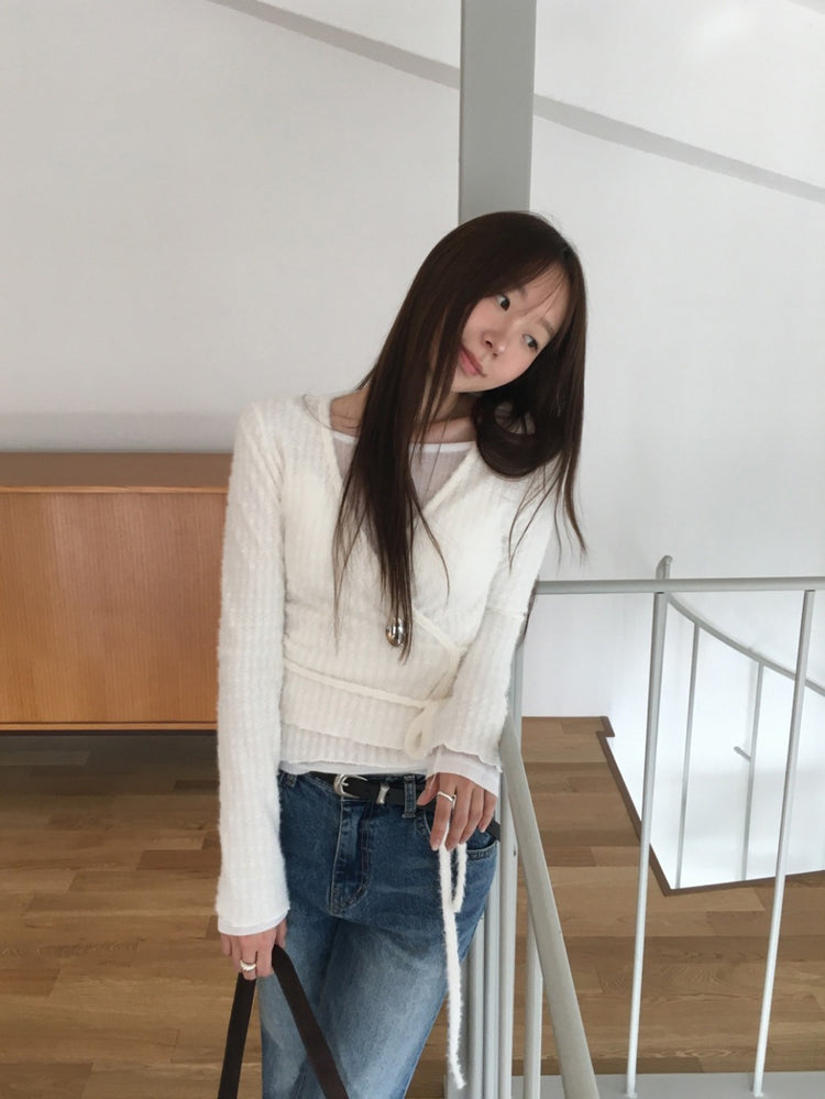 毛絨親膚綁帶細節上衣