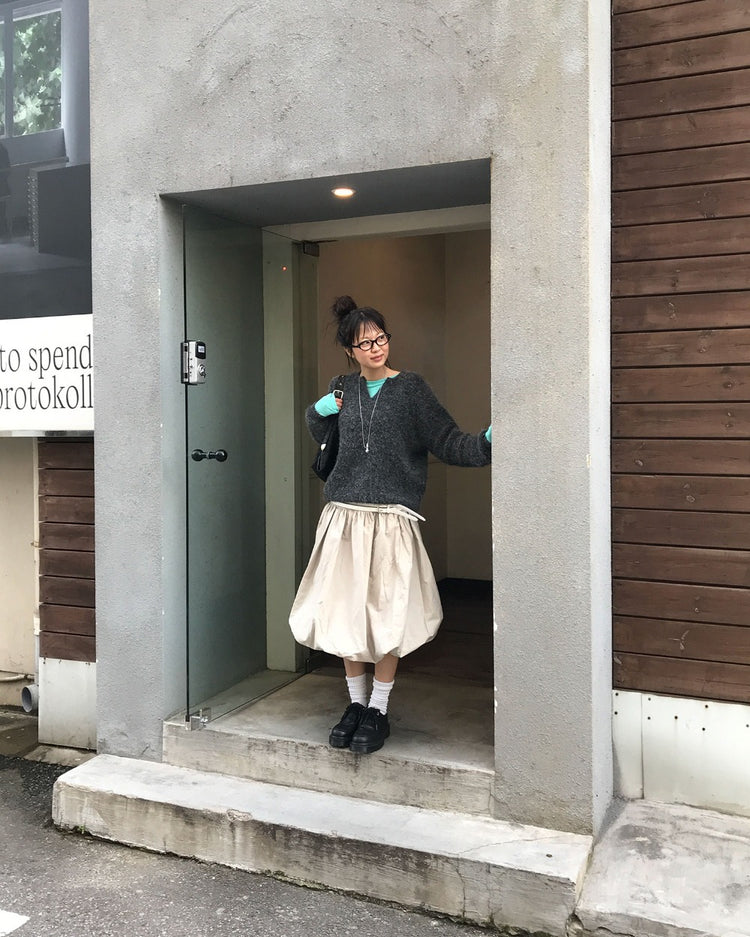 寬腰頭泡泡中裙