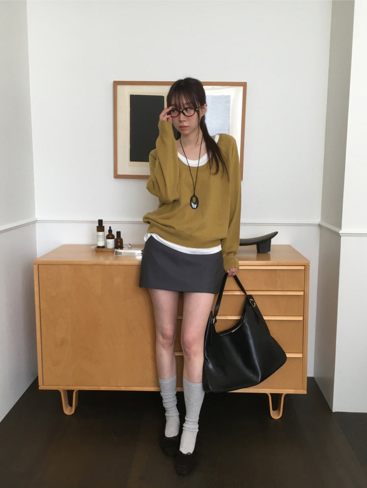 U領隨性寬鬆上衣