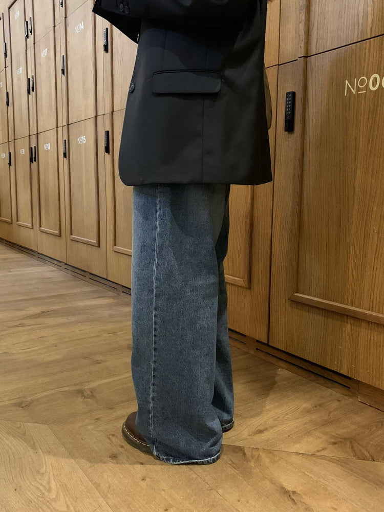 復古美刷色微鬆直筒牛仔褲