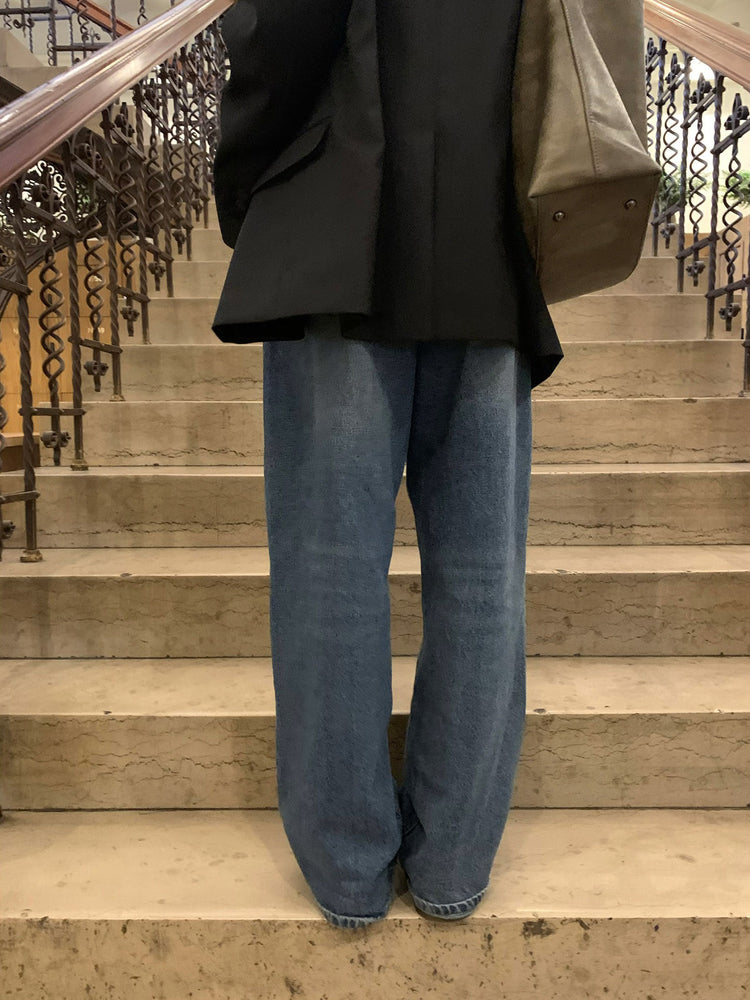 復古美刷色微鬆直筒牛仔褲