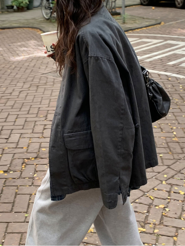 Unisex皮帶扣細節廓形棉褲