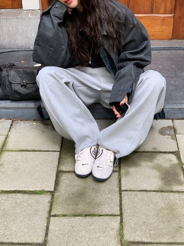 Unisex皮帶扣細節廓形棉褲