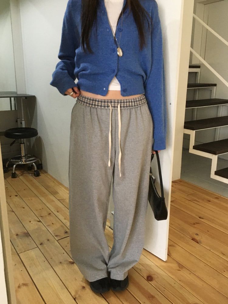 格紋反著腰頭細節棉褲