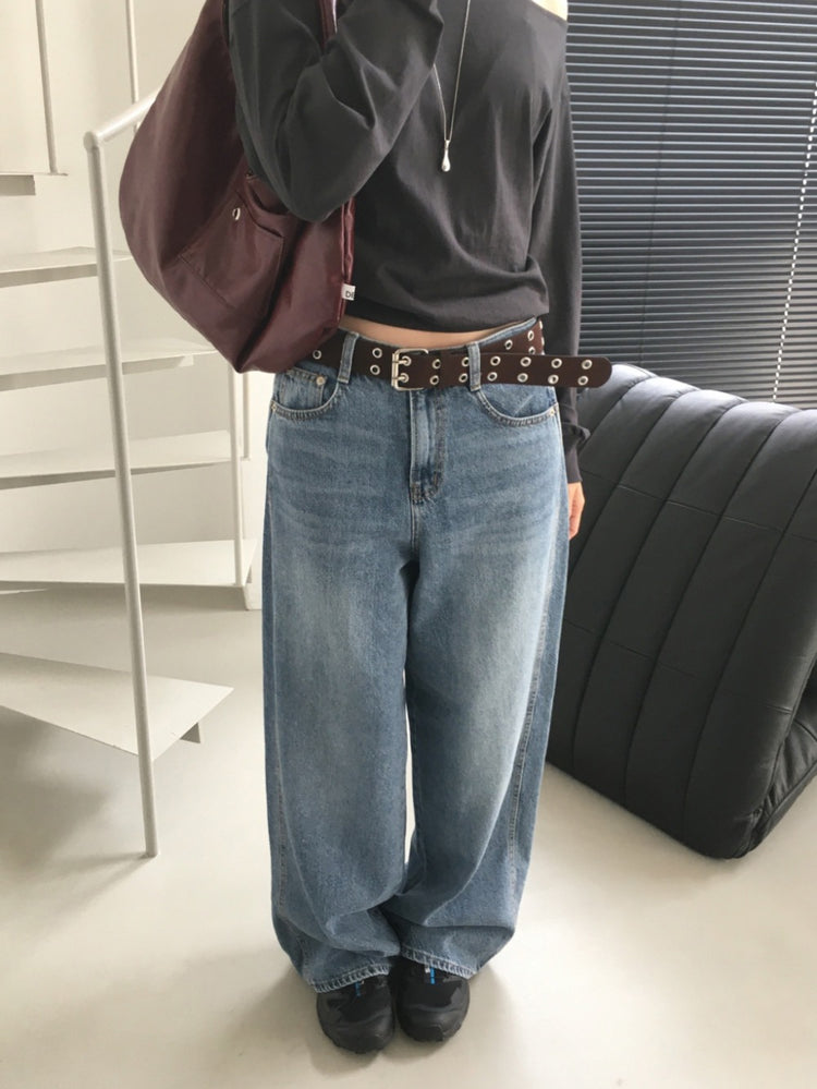 經典美刷色基礎直筒牛仔褲