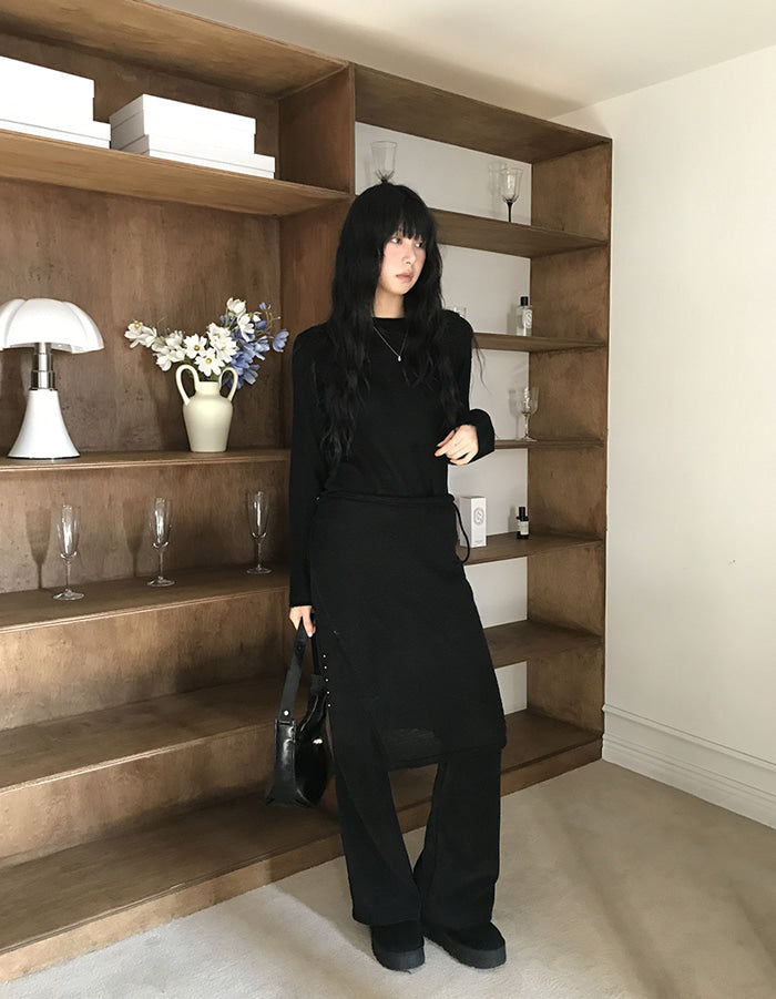 微透膚羊駝毛船領針織上衣