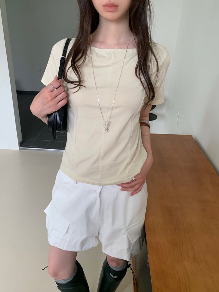美色船領壓線細節上衣