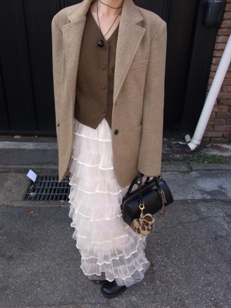 極美透紗蛋糕層次感及踝裙