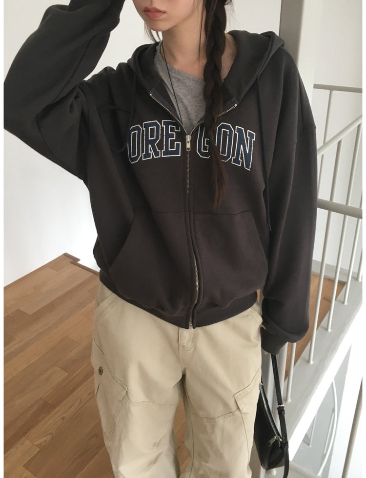 美色做舊字母連帽外套